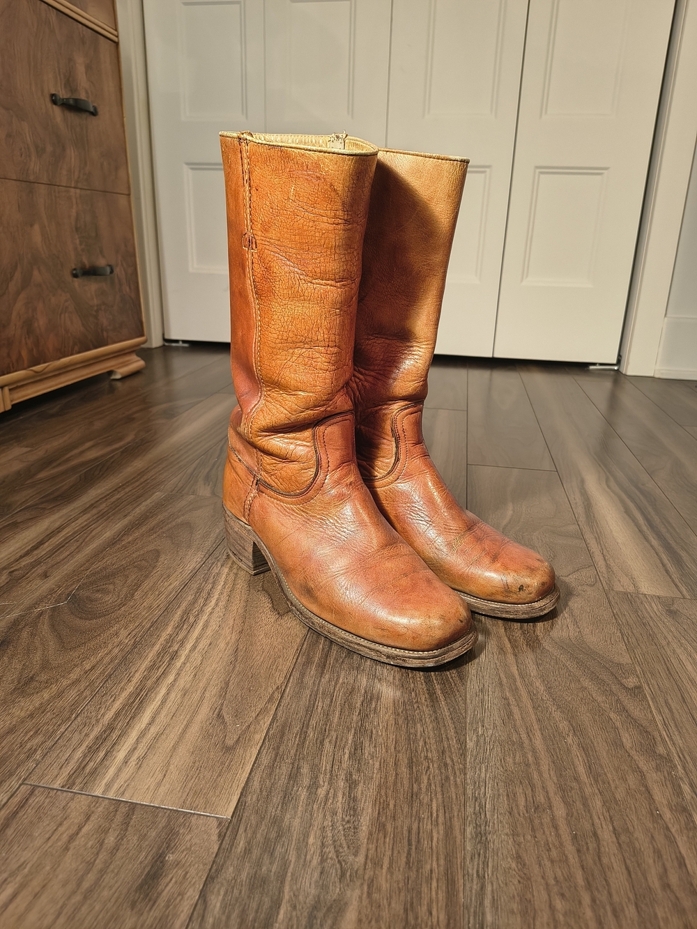 Vintage 1970s Frye Black Label Campus Boots Men's 10D Brown Leather USA Made